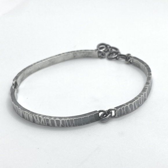 VTG Sterling Brushed Woodgrain Texture Bracelet Adjustable 6.5” - 7.5” / 4mm - Picture 2 of 9